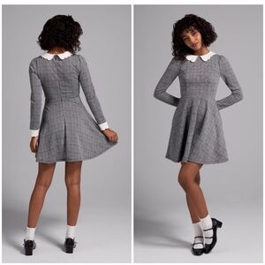 Classic Gray Plaid Dress with White Collar